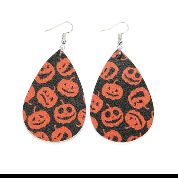 Jack O Latern Print Tear Drop Earrings - Picture 2 of 2